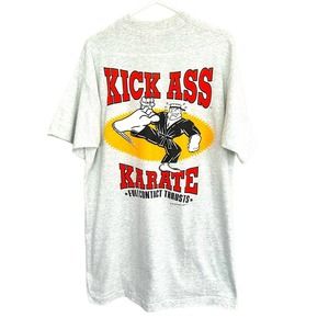 RARE VINTAGE 90’s Kick Ass Karate Mens Single Stitch Graphic Shirt SIZE XL USA